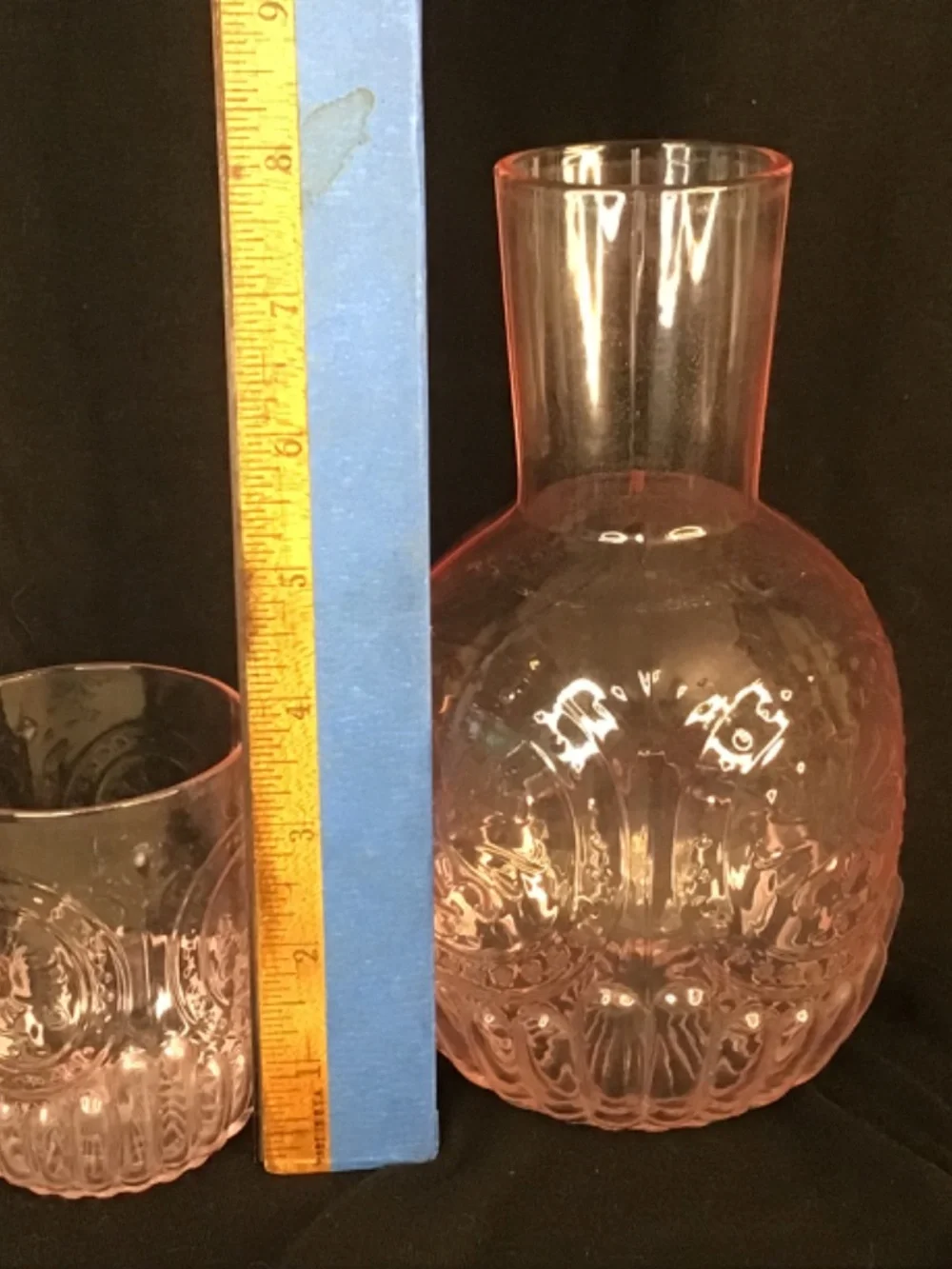 Pink Bedside Water Carefe & Glass Set. Crystal Night Pitcher & Tumbler Bathroom